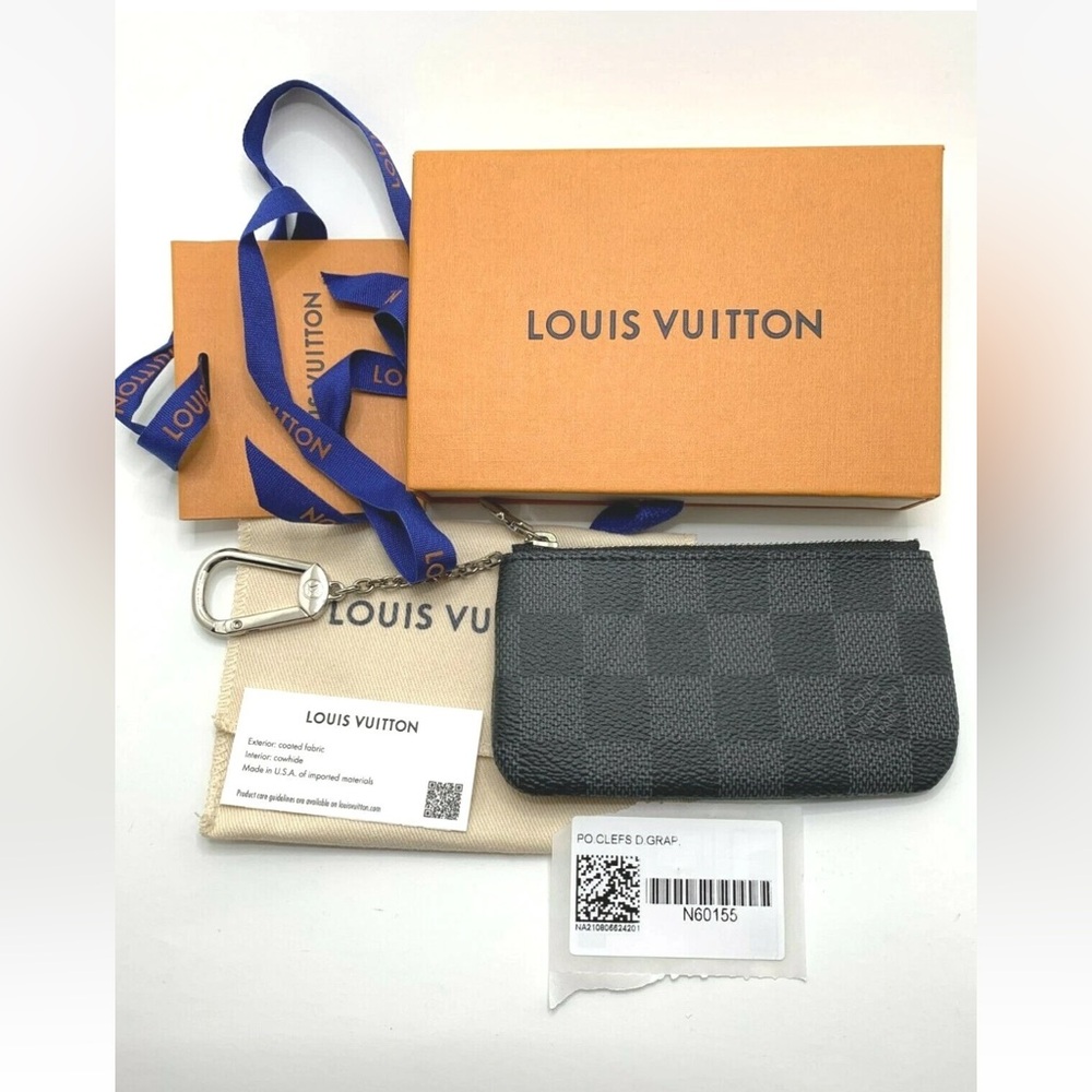 Authentic Louis Vuitton Damier Graphite Key Chain Pouch Pochette NIB Brand new